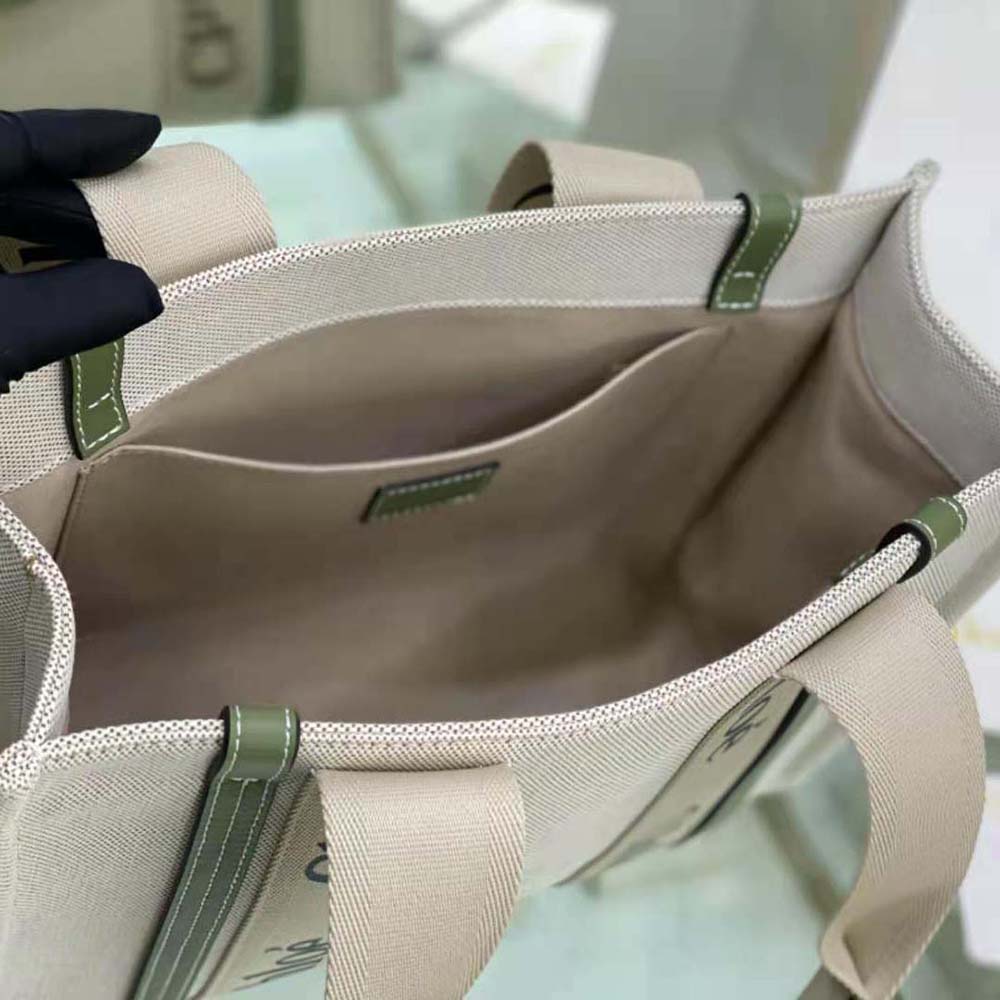 Chloe Women Medium Woody Tote Bag in Cotton-Green - image 8