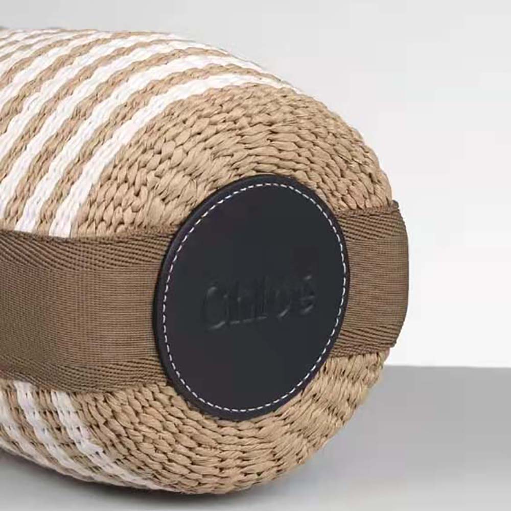 Side angle highlighting shape and gold-tone hardware of Chloe Women Small Woody Basket