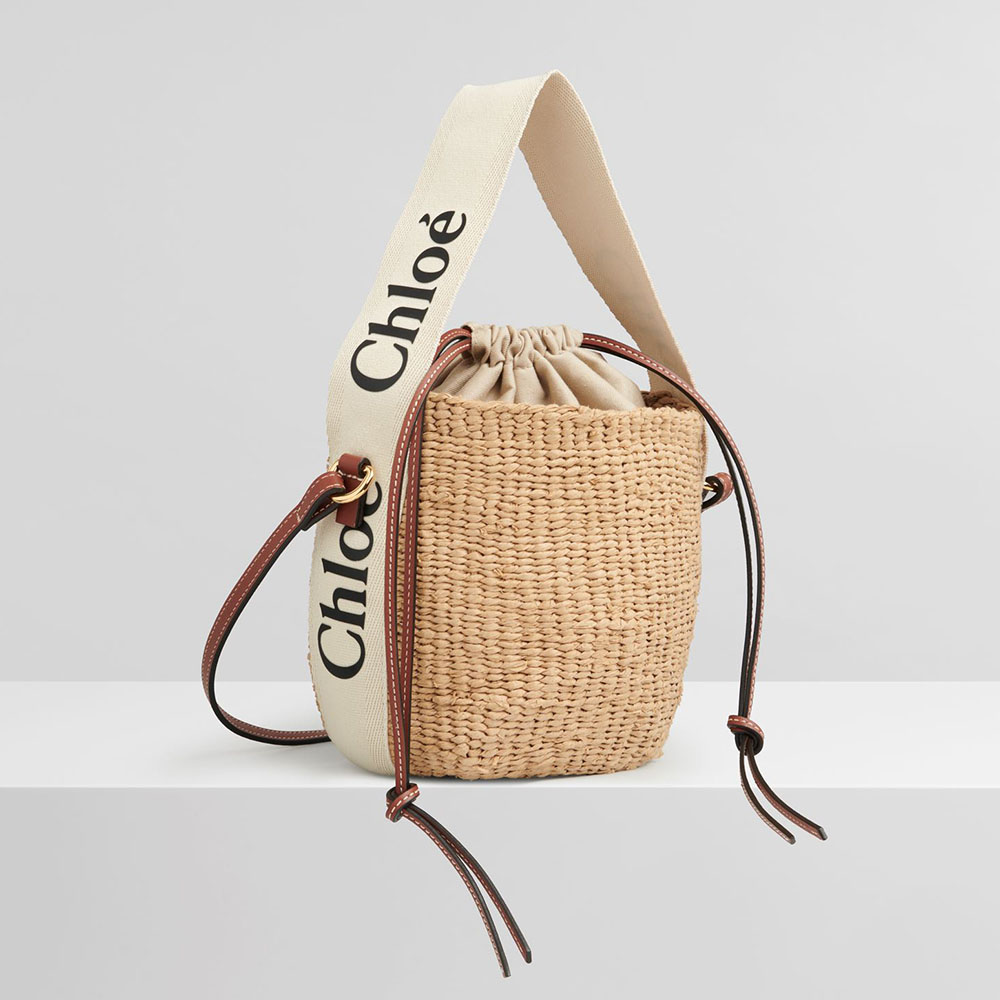 Front view of Chloe Women Small Woody Basket in beige paper