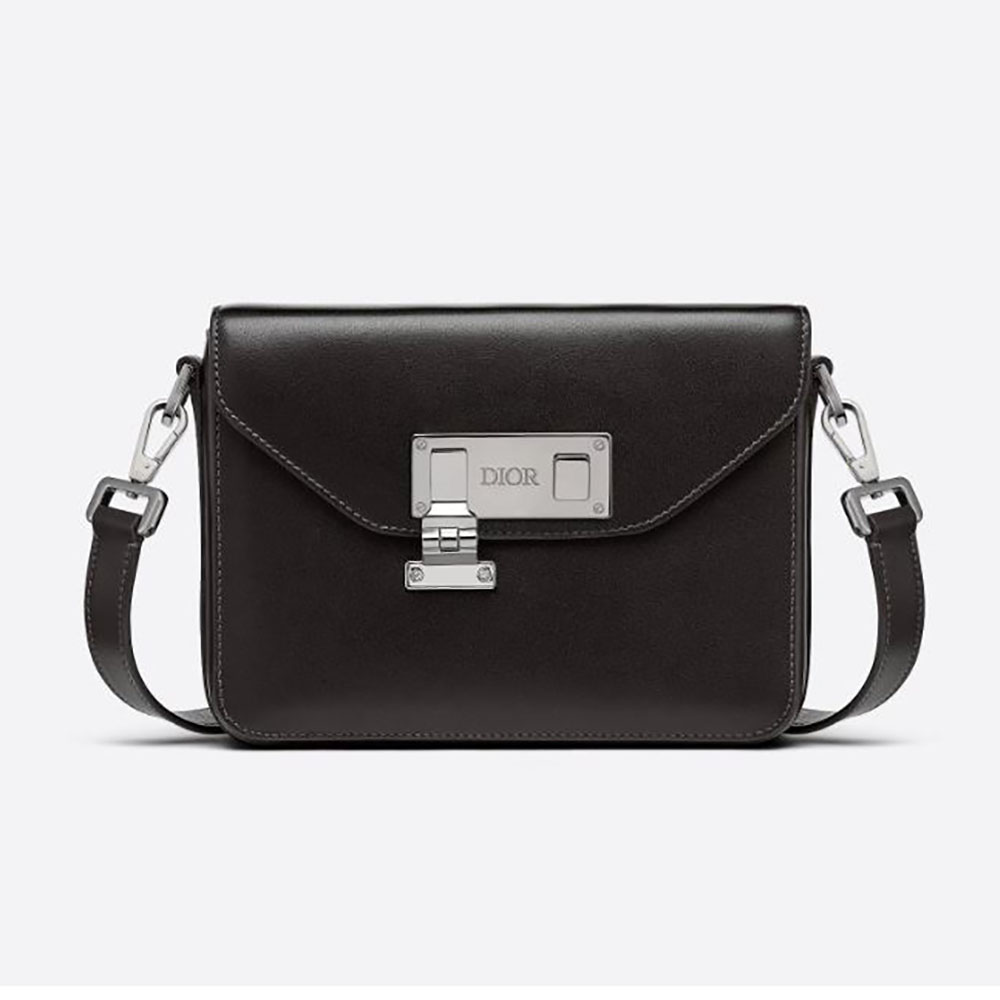 Front view of Dior Men Messenger Pouch Black Smooth Calfskin