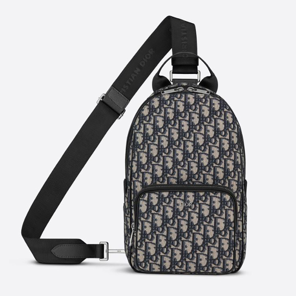 Front view of Dior Men Sling Bag Beige and Black Dior Oblique Jacquard