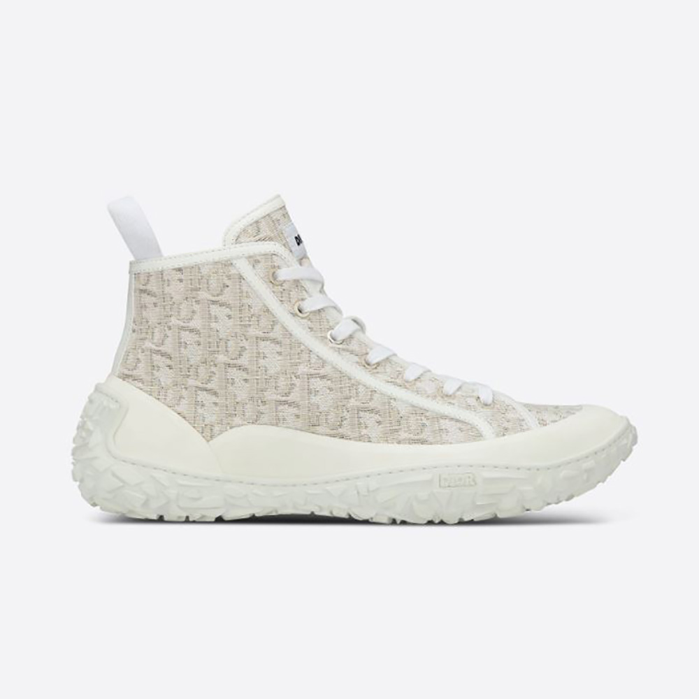 Side profile of Dior Unisex B28 High-top Sneaker showcasing jacquard pattern