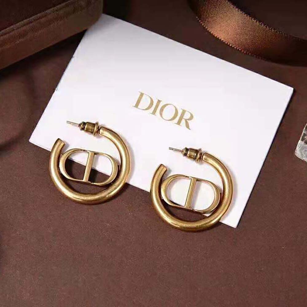 Dior Women 30 Montaigne Hoop Earrings Antique Gold-Finish Metal - image 8
