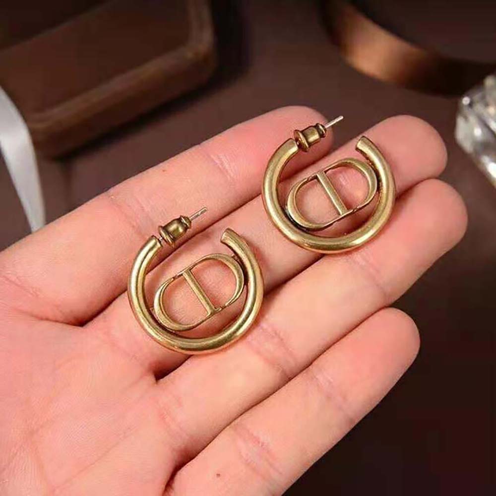 Dior Women 30 Montaigne Hoop Earrings Antique Gold-Finish Metal - image 6
