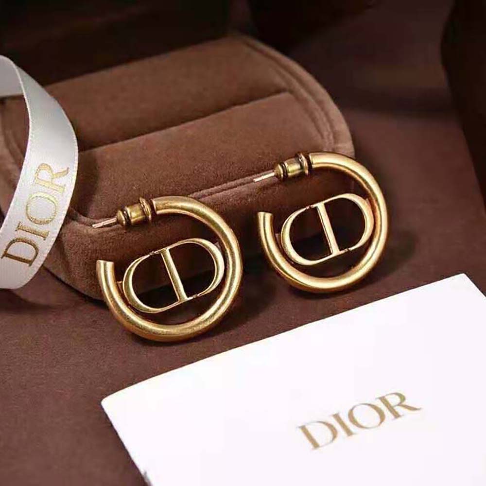 Dior Women 30 Montaigne Hoop Earrings Antique Gold-Finish Metal - image 5