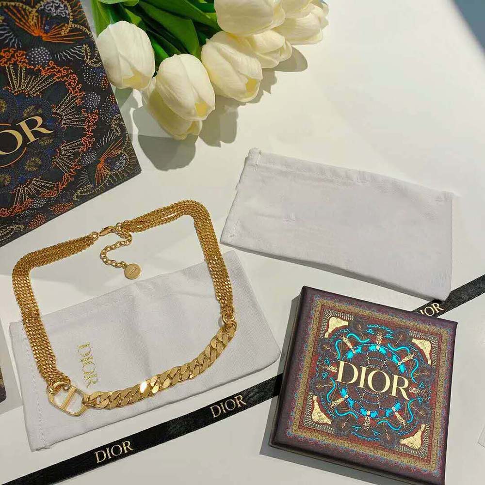 Front view of Dior Women 30 Montaigne Necklace Gold-Finish Metal chain and clasp
