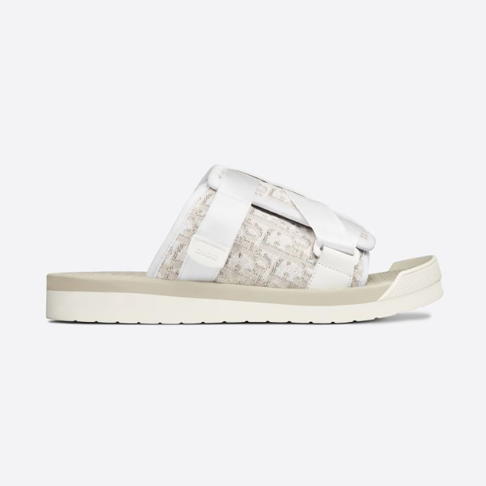 Side view of Dior Women Alpha Sandal Off-White Jacquard