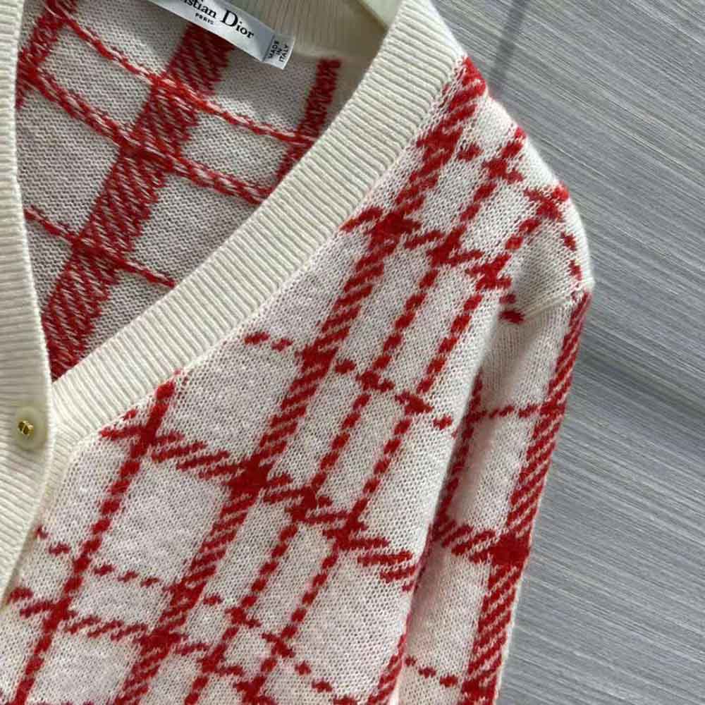 Dior Women Buttoned Cardigan Raspberry and Ecru Check’n’Dior Pop Technical Wool - image 7