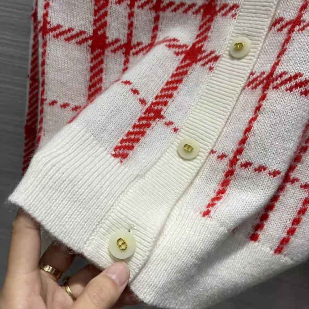 Dior Women Buttoned Cardigan Raspberry and Ecru Check’n’Dior Pop Technical Wool - image 9