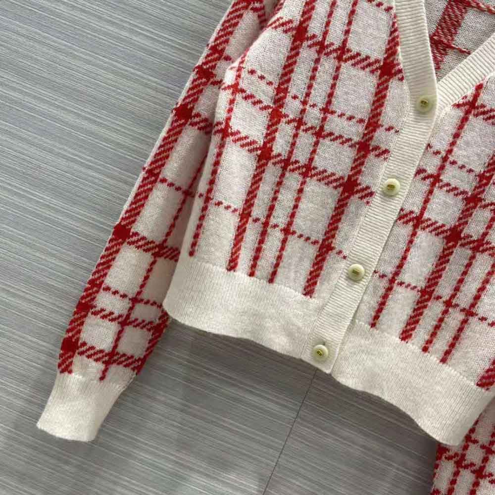 Dior Women Buttoned Cardigan Raspberry and Ecru Check’n’Dior Pop Technical Wool - image 6