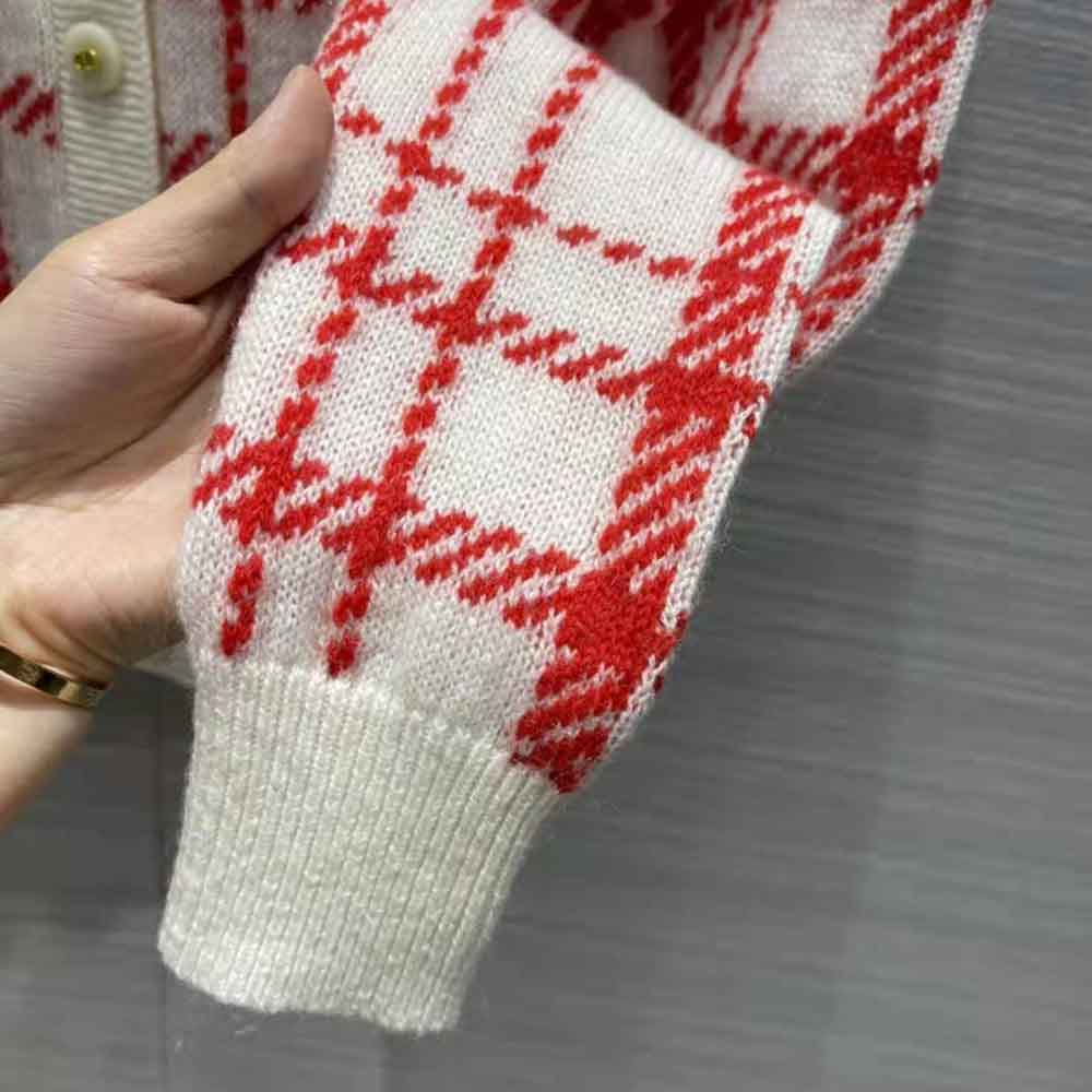 Dior Women Buttoned Cardigan Raspberry and Ecru Check’n’Dior Pop Technical Wool - image 8