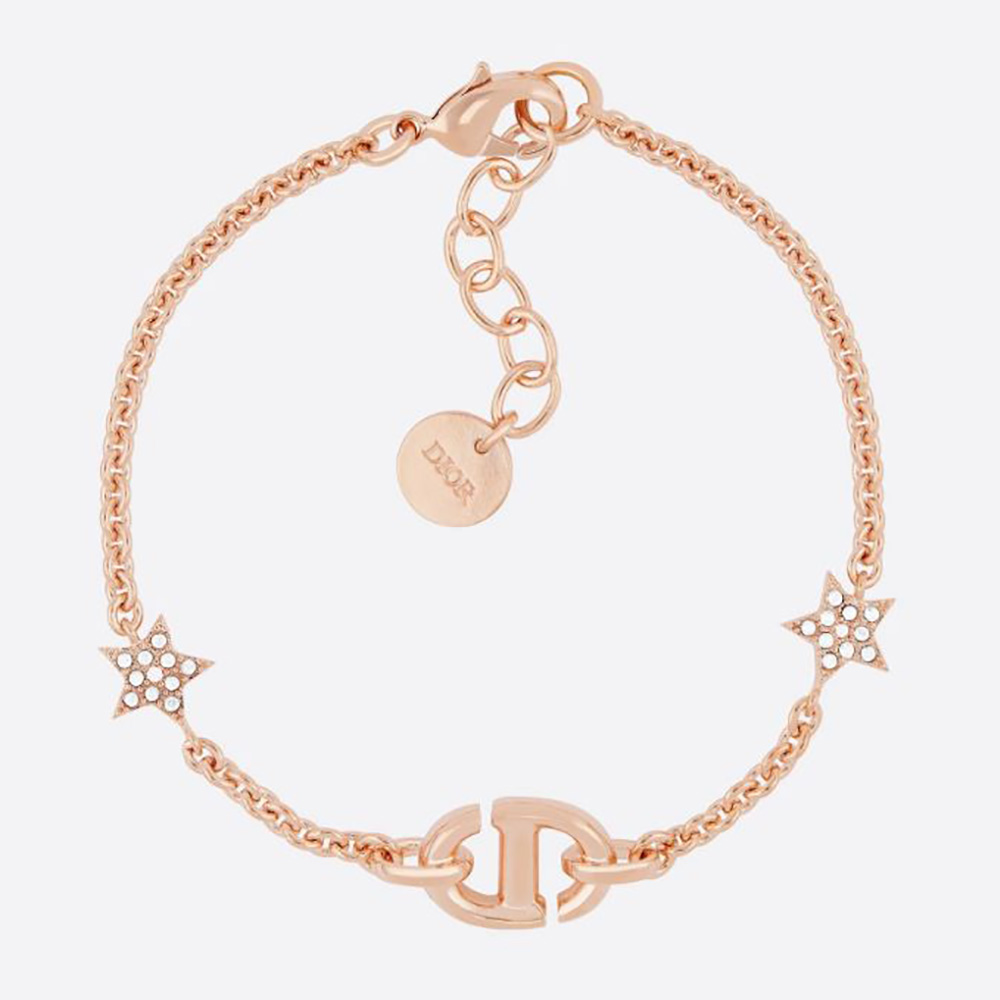 Close-up of Dior Women CD Navy Bracelet rose gold metal and white crystals