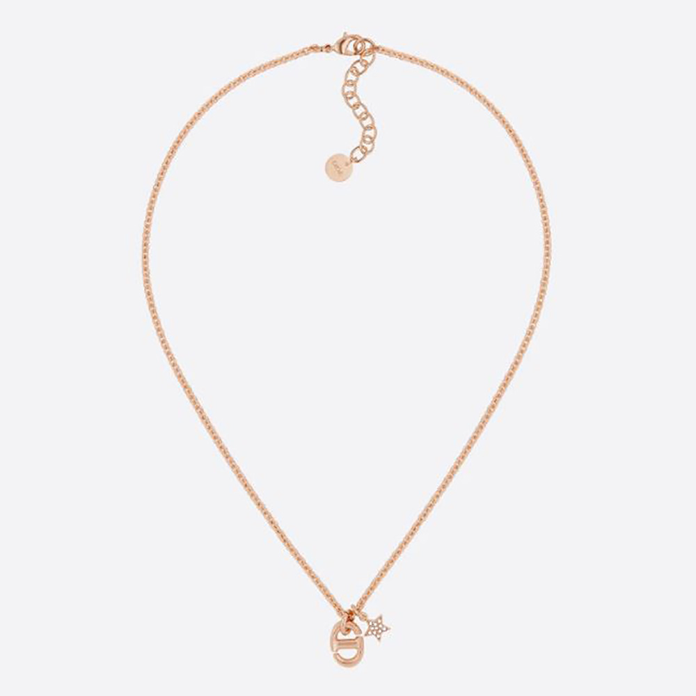 Dior Women CD Navy Necklace Rose Gold-Finish Metal close-up on pendant