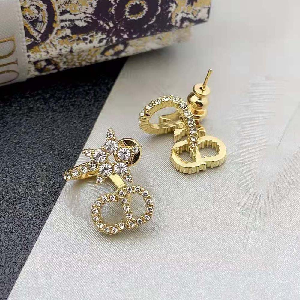 Dior Women Clair D Lune Earrings Gold-Finish Metal and White Crystals - image 4