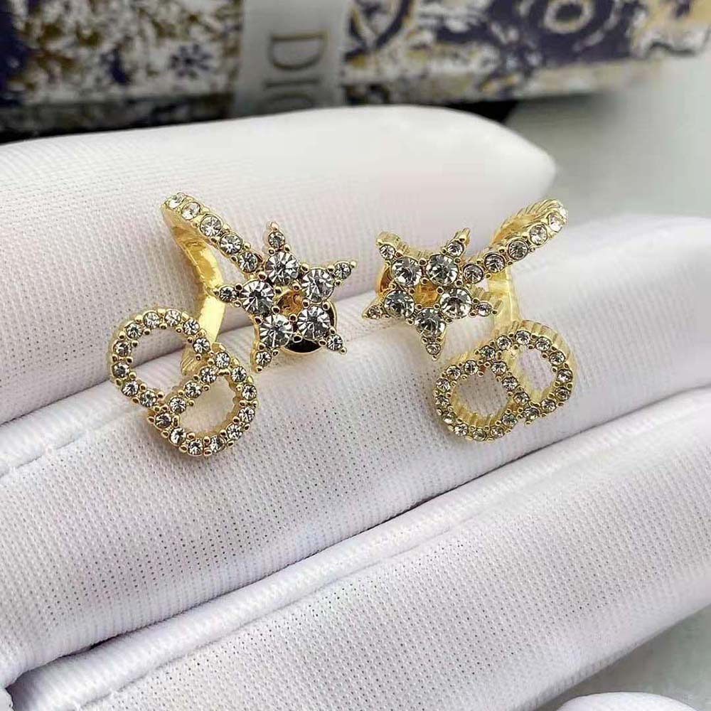 Dior Women Clair D Lune Earrings Gold-Finish Metal and White Crystals - image 6