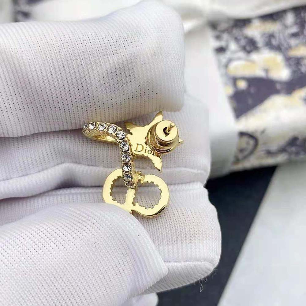 Dior Women Clair D Lune Earrings Gold-Finish Metal and White Crystals - image 5