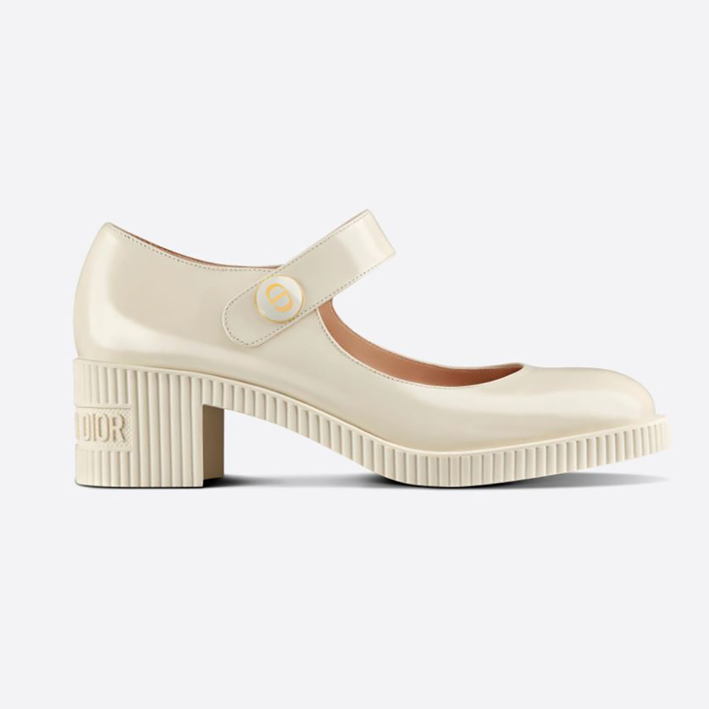 Side view of Dior Women D-Doll Pump White Shiny Calfskin