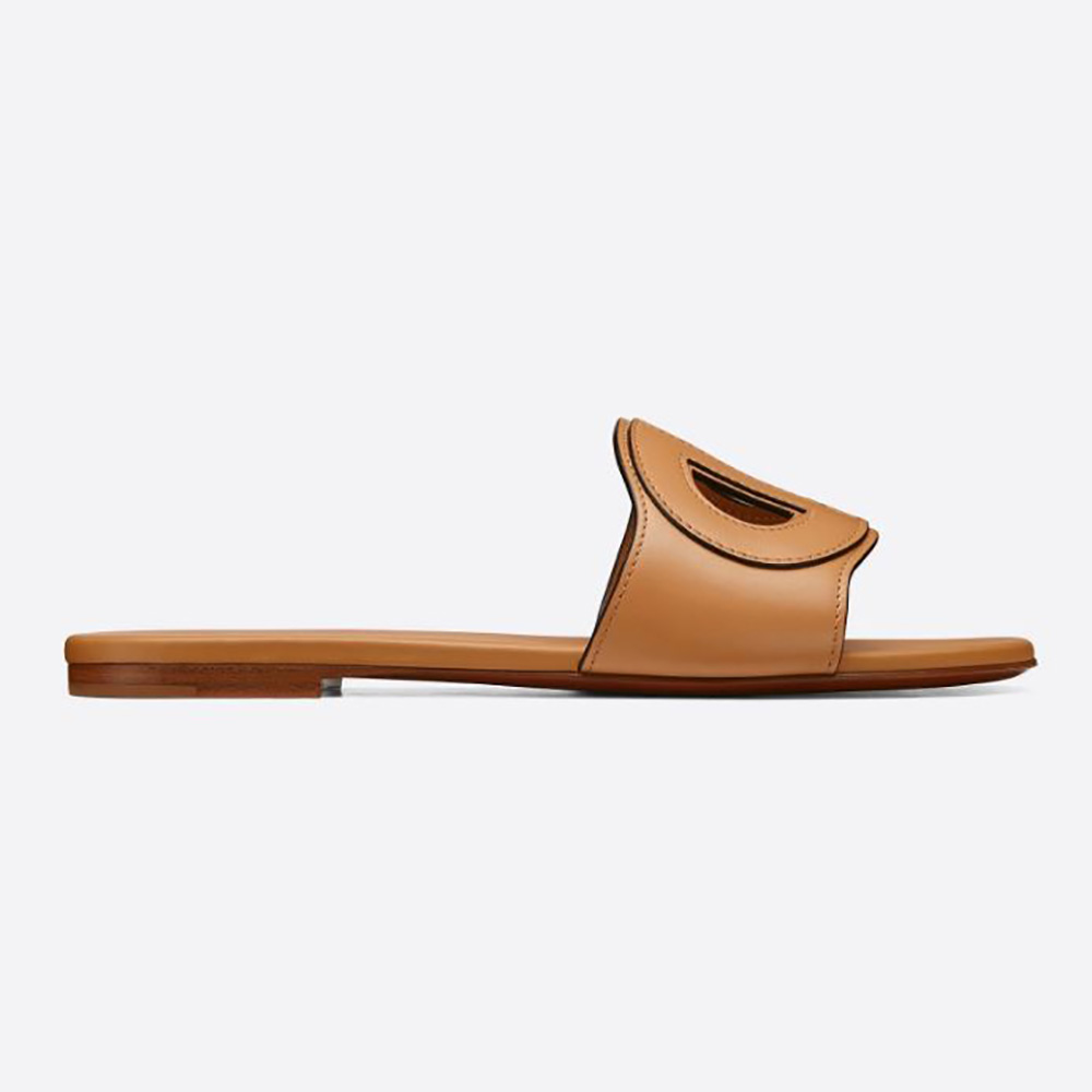 Side view of Dior Women D-club Slide Camel Calfskin sandal