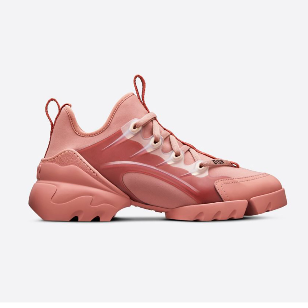 Side view of Dior Women D-connect Sneaker Dark Nude Technical Fabric in soft pink