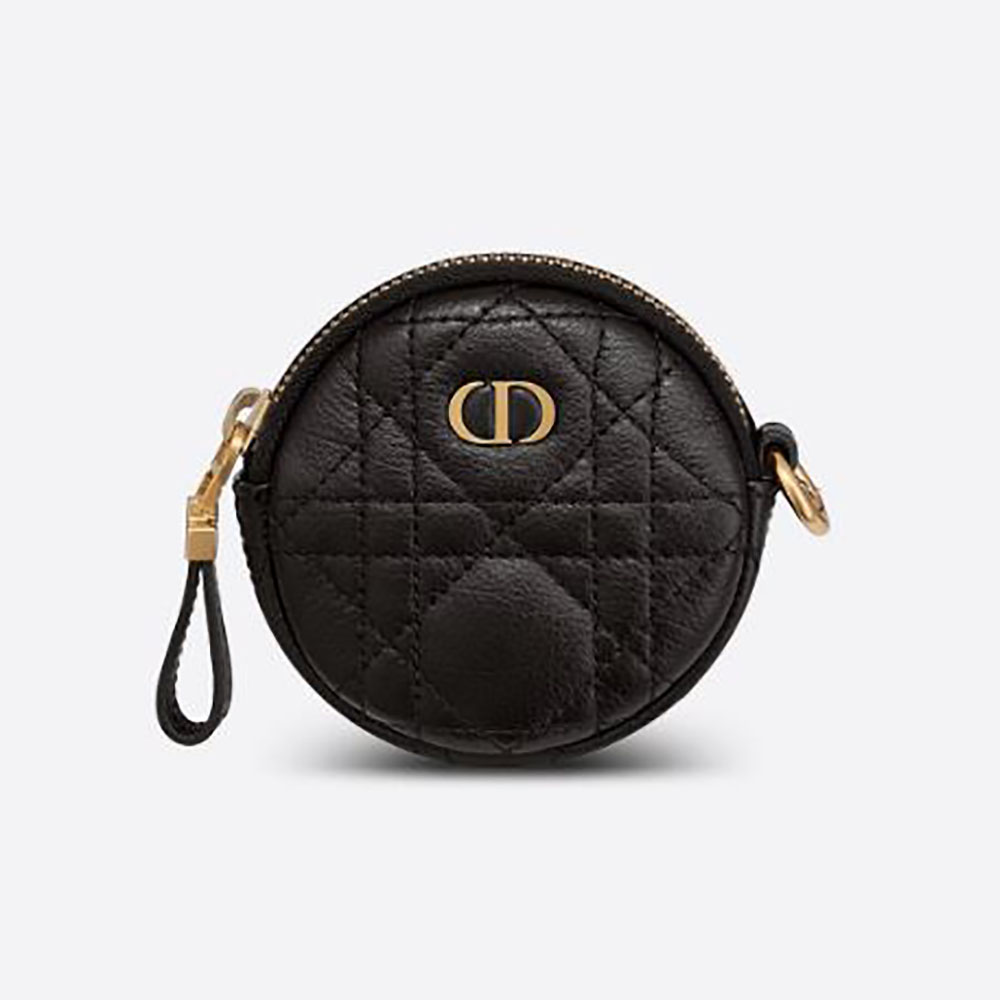Front view of Dior Women Detachable Dior Caro Round Coin Purse-Black