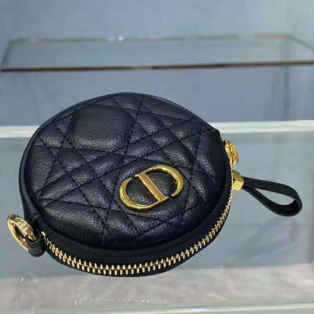 Dior Women Detachable Dior Caro Round Coin Purse-Black - image 5