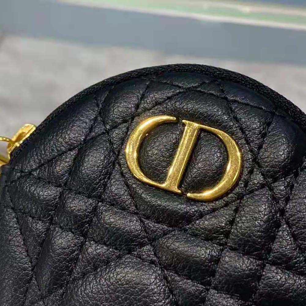 Dior Women Detachable Dior Caro Round Coin Purse-Black - image 9