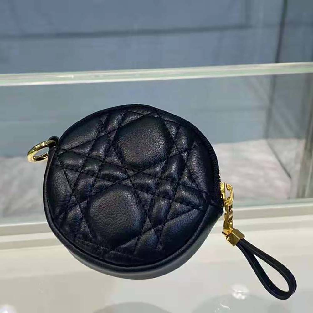 Dior Women Detachable Dior Caro Round Coin Purse-Black - image 4