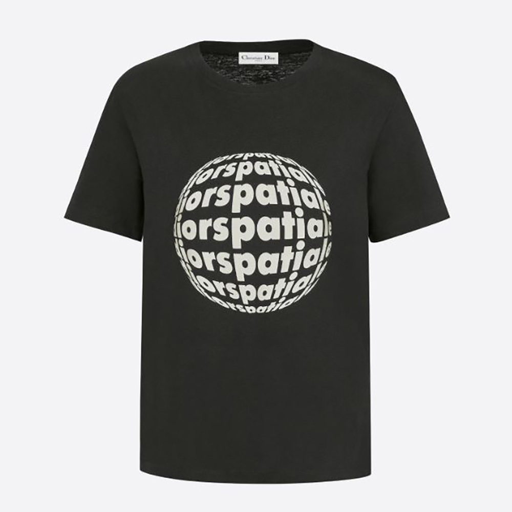 Front view of Dior Men Dior Spatial T-shirt Black Cotton Jersey and Linen