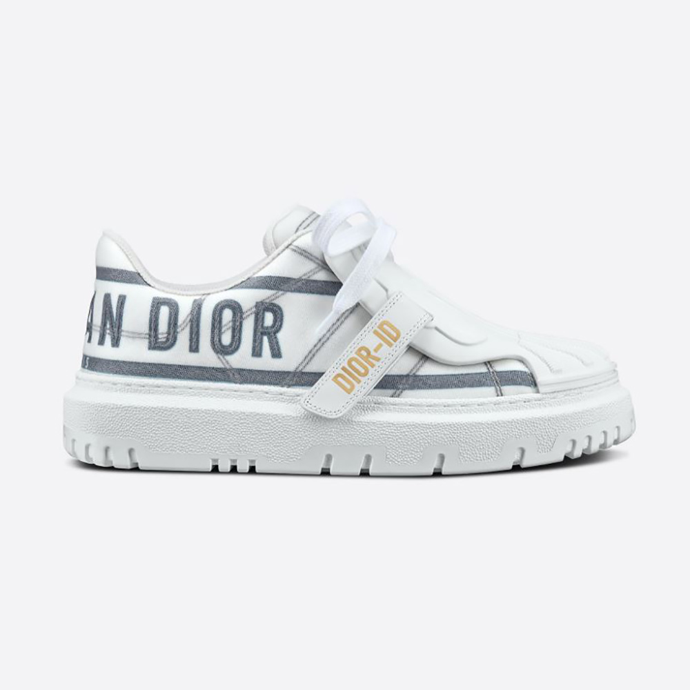 Side profile of Dior Women Dior-id Sneaker White French Blue technical fabric