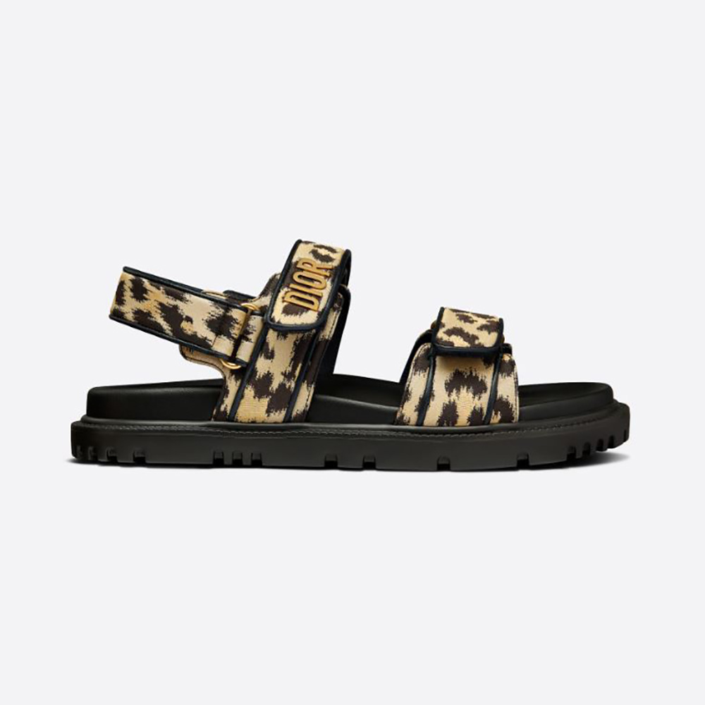 Side view of Dior Women DiorAct Sandal Beige Multicolor Mizza Printed Technical Fabric