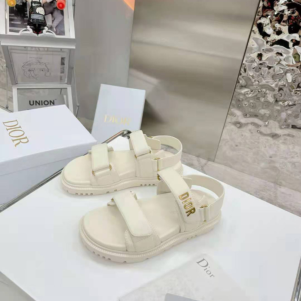 Top-down view of Dior Women Dioract Sandal White Lambskin strap details