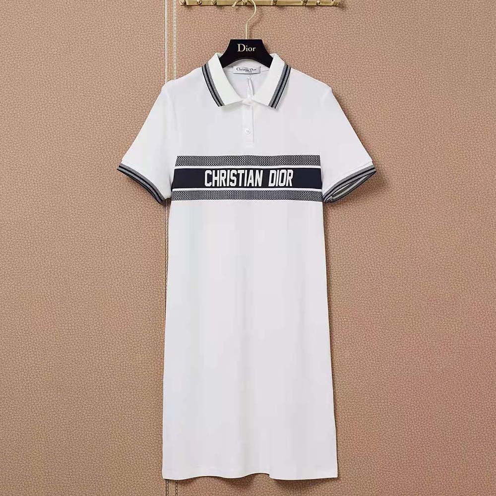 Close-up of polo collar and button closure on Dior Women Dioriviera Polo Shirt Dress