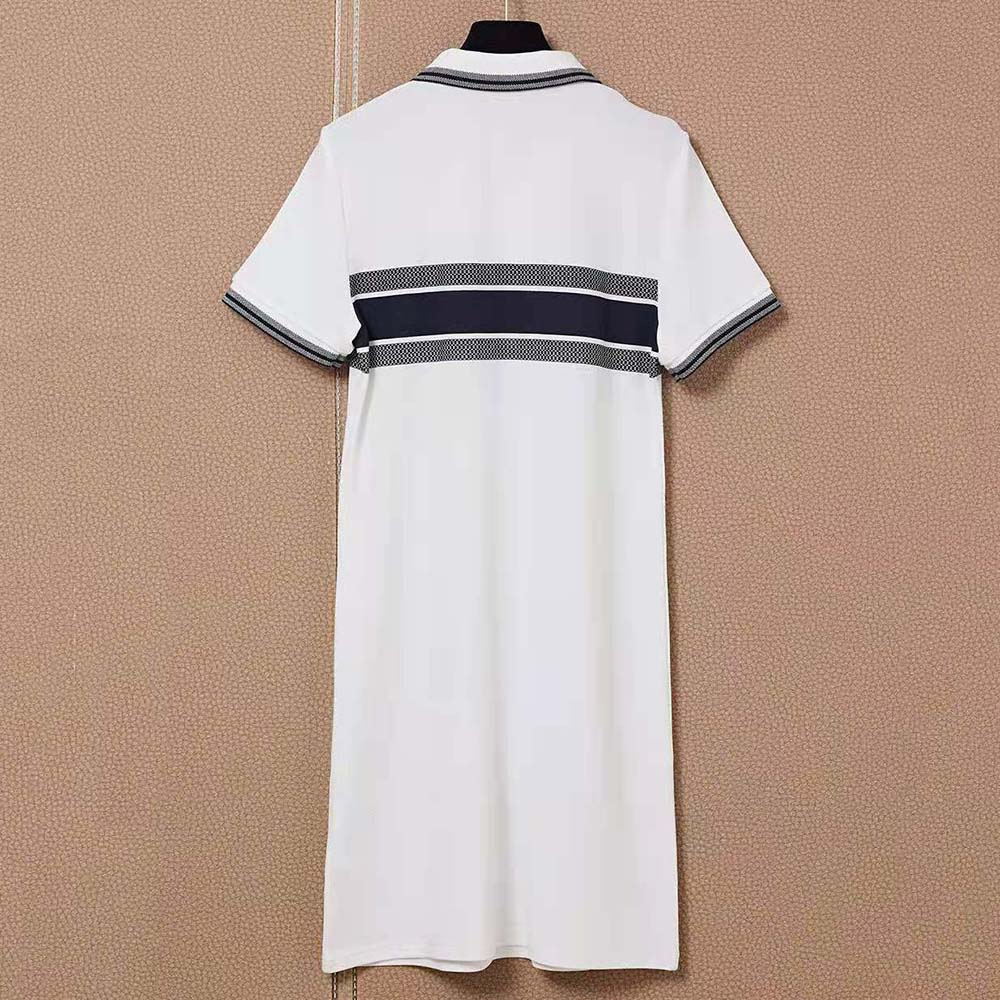 Side angle highlighting silhouette and colour-block on Dior Women Dioriviera Polo Shirt Dress
