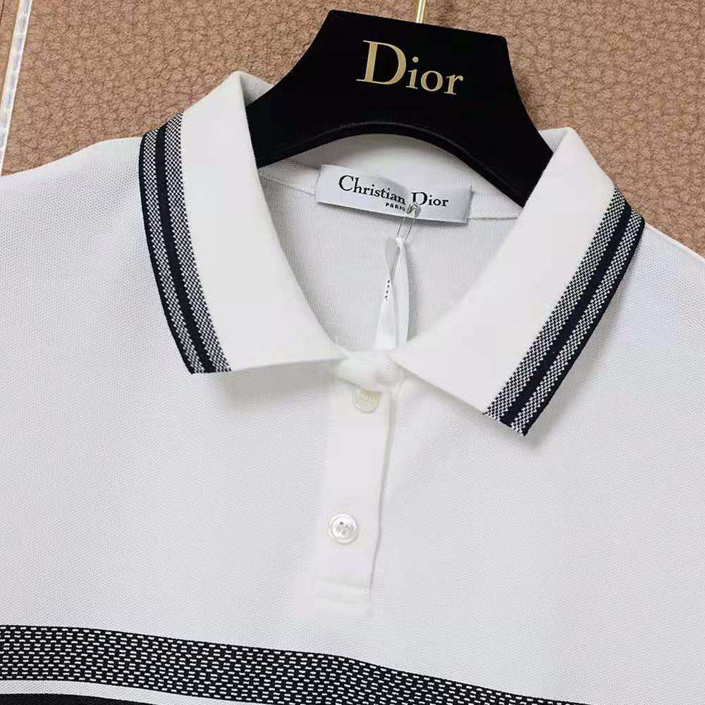 Dior Women Dioriviera Polo Shirt Dress White and Navy Blue Cotton Jersey - image 4