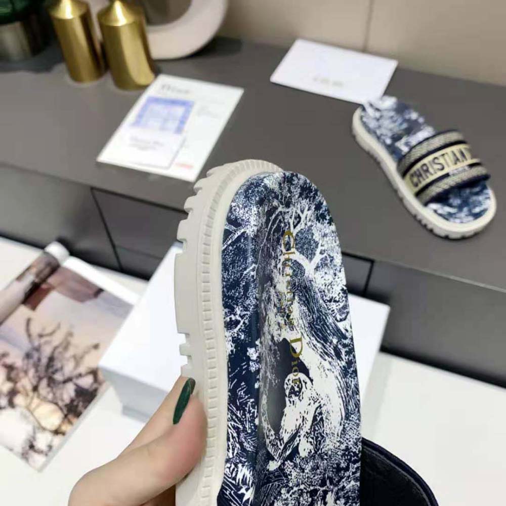 Dior Women Dway Slide Deep Blue Toile de Jouy Reverse Embroidered Cotton - image 7