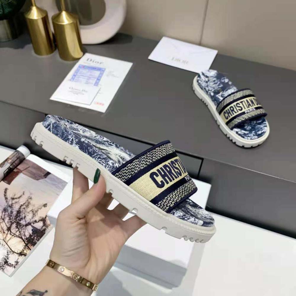 Dior Women Dway Slide Deep Blue Toile de Jouy Reverse Embroidered Cotton - image 4