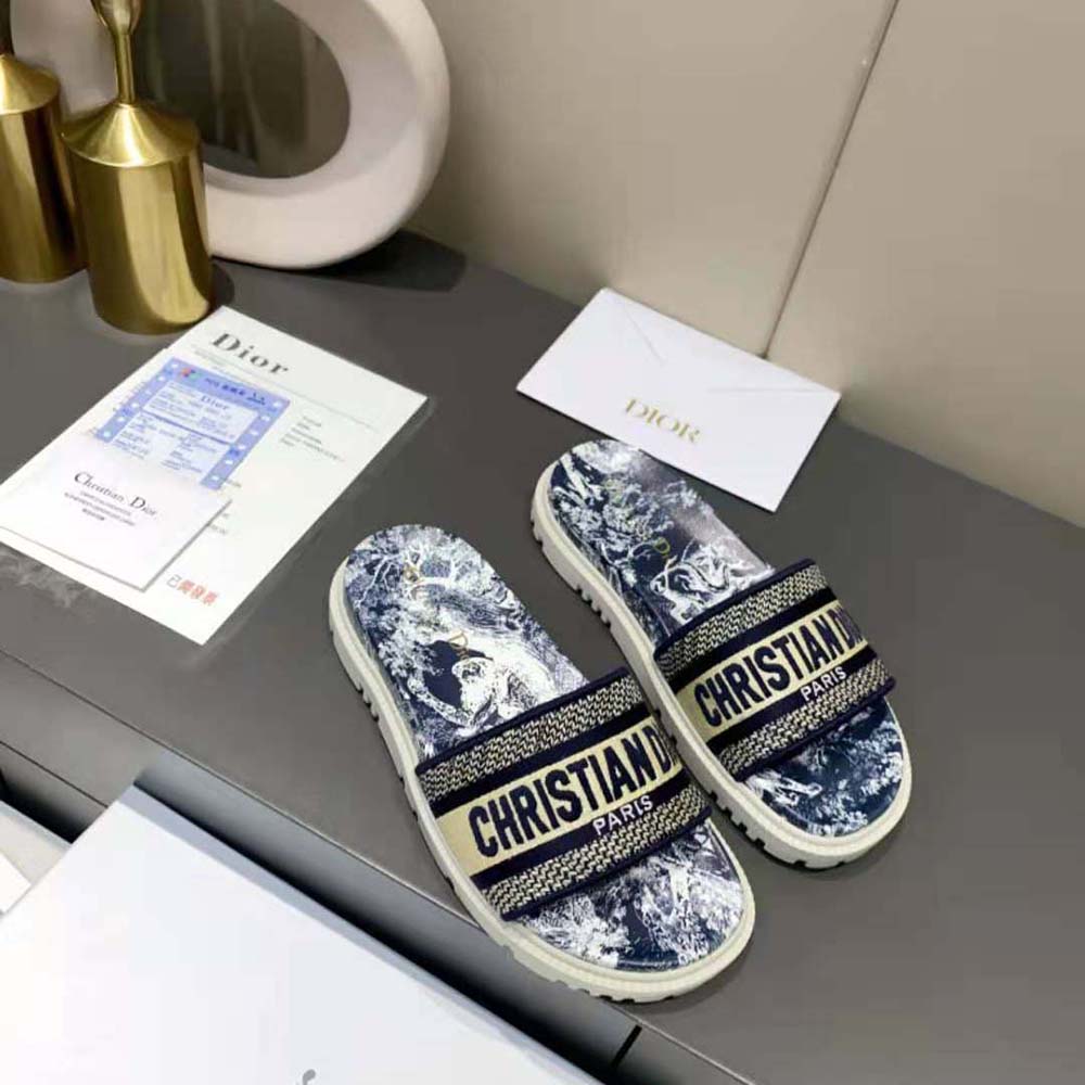 Dior Women Dway Slide Deep Blue Toile de Jouy Reverse Embroidered Cotton - image 6
