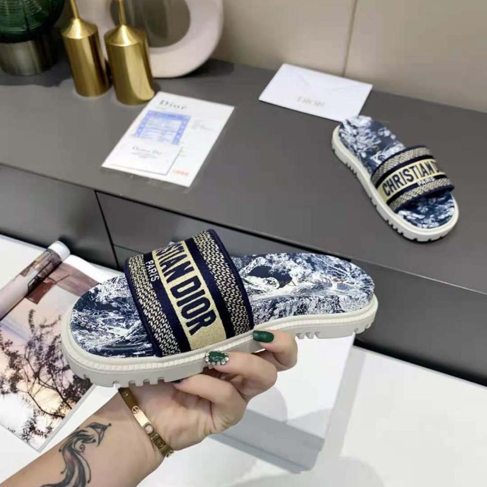 Dior Women Dway Slide Deep Blue Toile de Jouy Reverse Embroidered Cotton - image 9