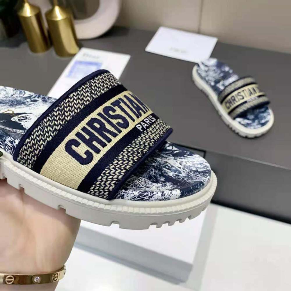 Dior Women Dway Slide Deep Blue Toile de Jouy Reverse Embroidered Cotton - image 8