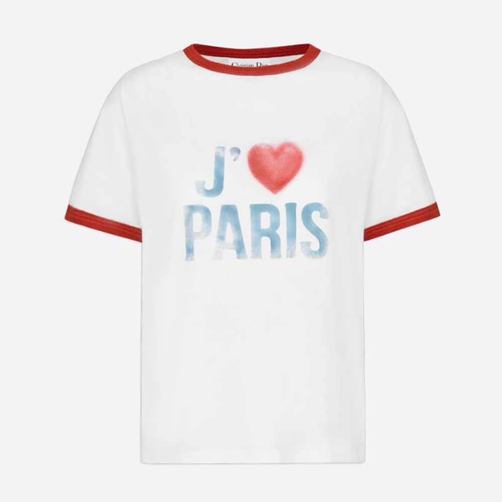 Front view of Dior Women ‘I Love Paris’ T-Shirt White Cotton Jersey