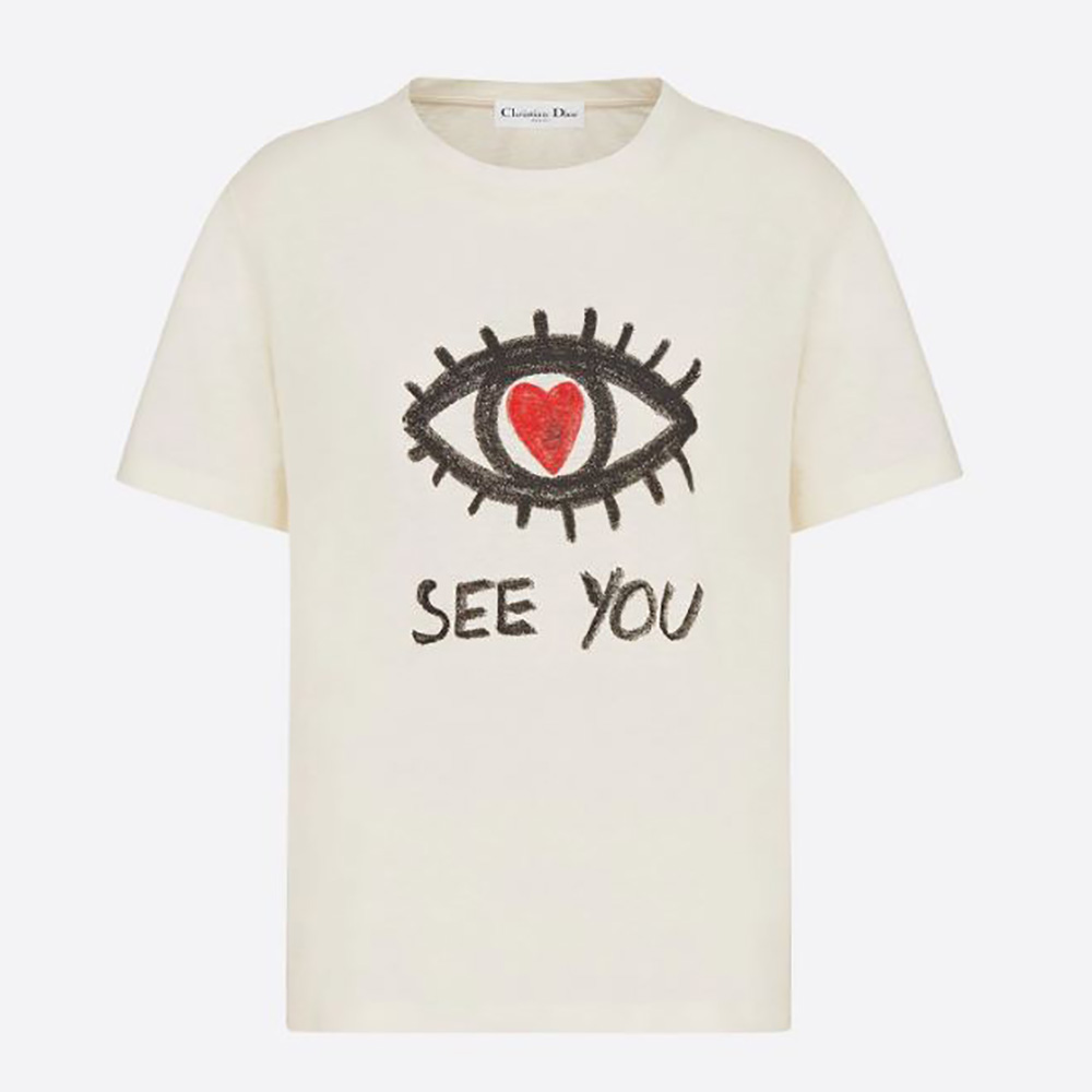 Front view of Dior Women I See You T-shirt in white cotton linen