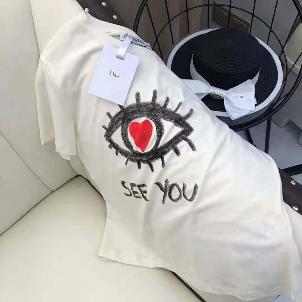 Dior Women I See You T-shirt Ecru Cotton Jersey and Linen - image 4