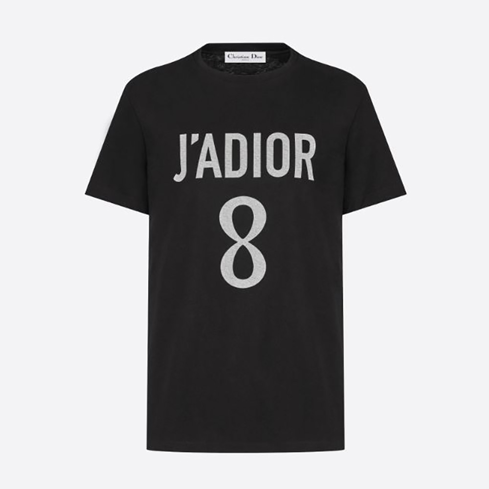 Front view of Dior Women J adior 8 T-Shirt Black Cotton Jersey and Linen