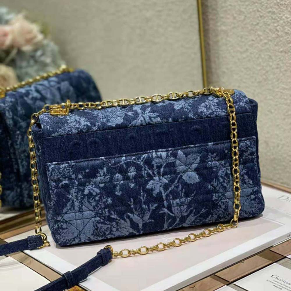 Dior Women Large Dior Caro Bag Blue Dior Flowers Cannage Denim - image 5