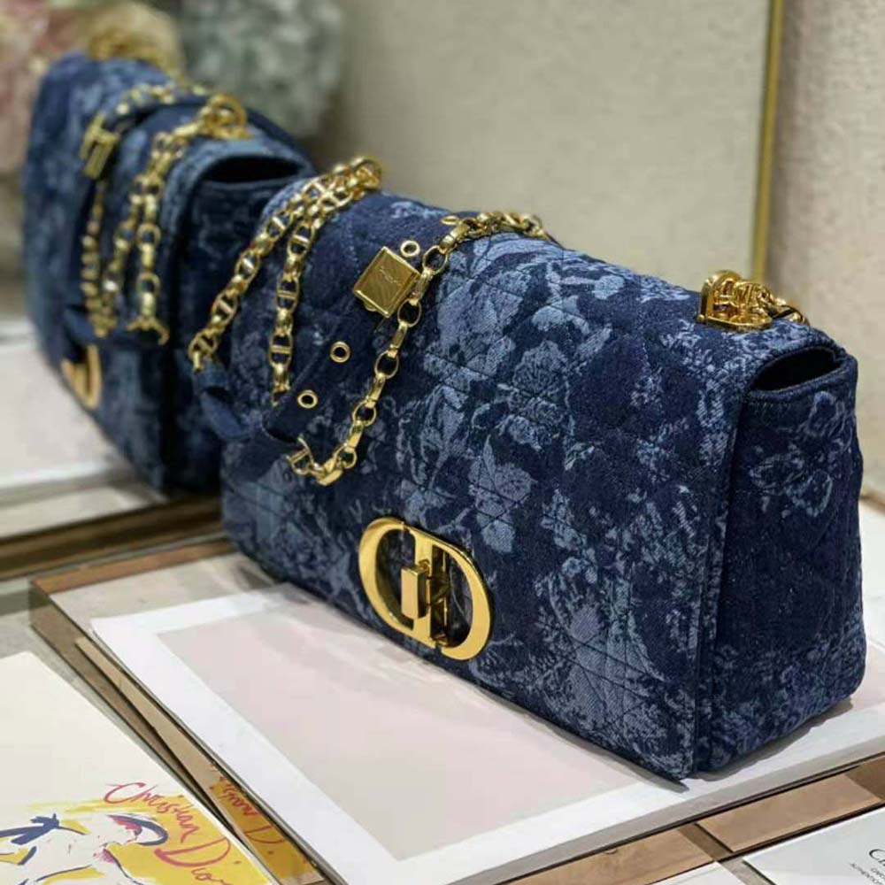 Dior Women Large Dior Caro Bag Blue Dior Flowers Cannage Denim - image 4