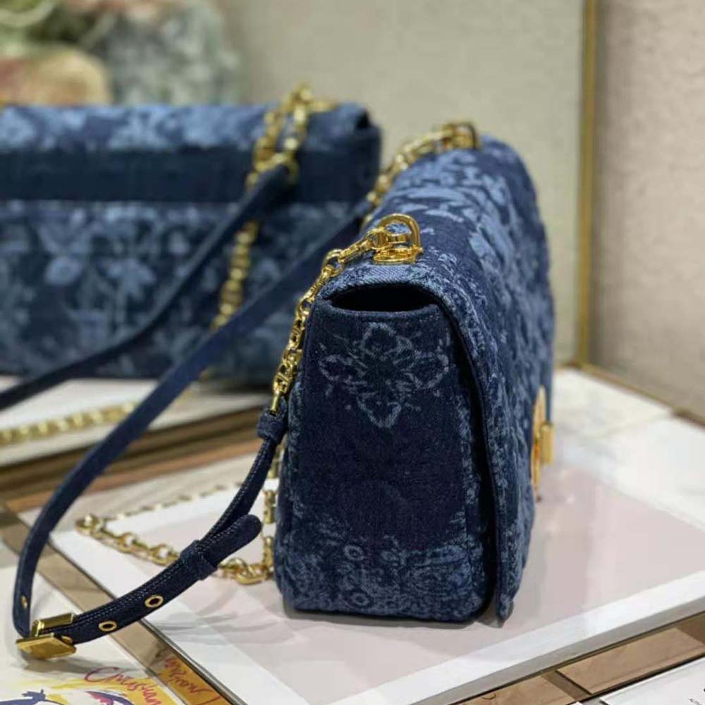 Dior Women Large Dior Caro Bag Blue Dior Flowers Cannage Denim - image 6