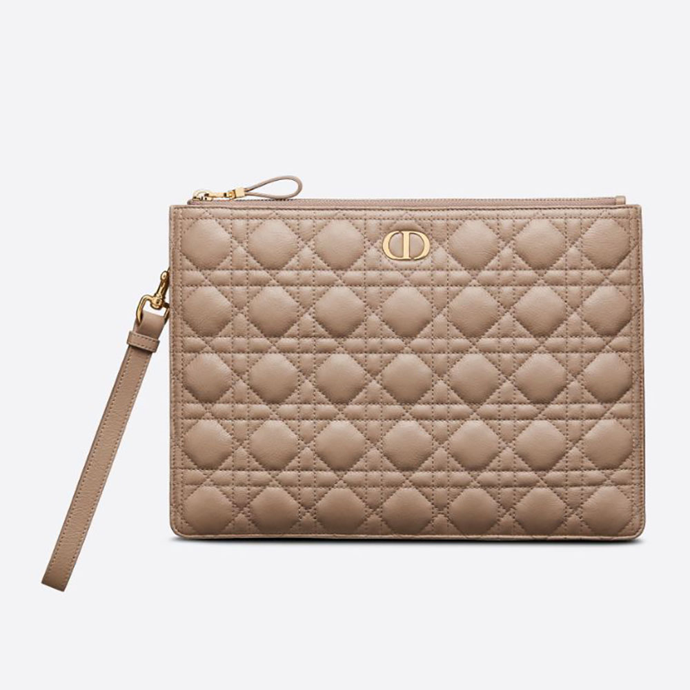 Front view of Dior Women Large Dior Caro Daily Pouch Cannage Calfskin-Sandy