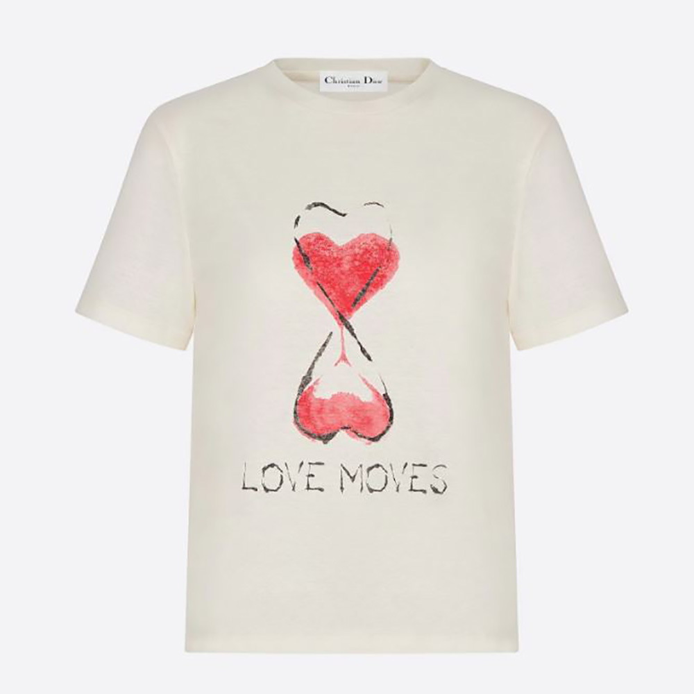 Front view of Dior Women Love Moves T-shirt Ecru Cotton Jersey and Linen