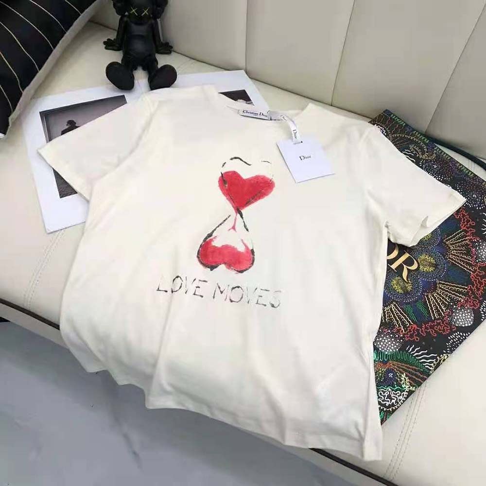 Side angle showing silhouette of Dior Women Love Moves T-shirt in white