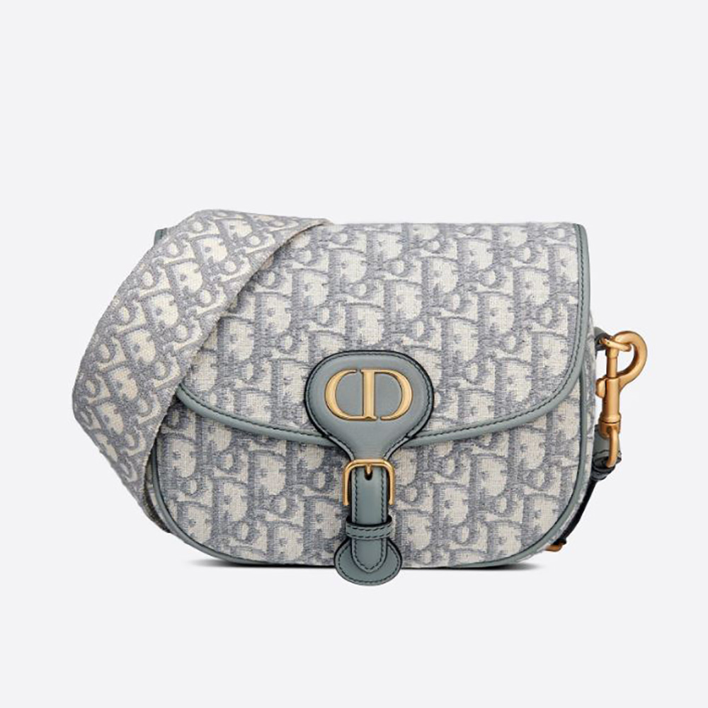 Front view of Dior Women Medium Dior Bobby Bag Gray Dior Oblique Jacquard